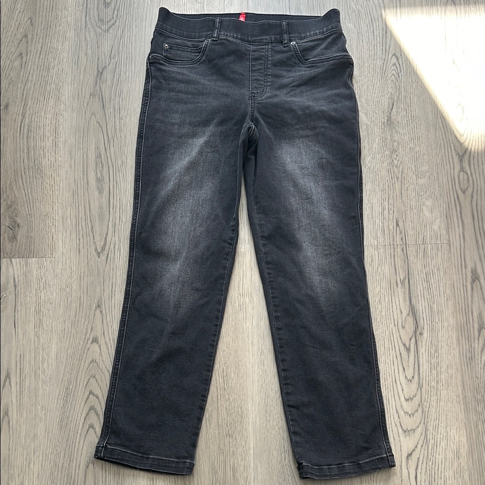 Spanx Ankle Straight Leg Black Washed Jeans Size M Petite